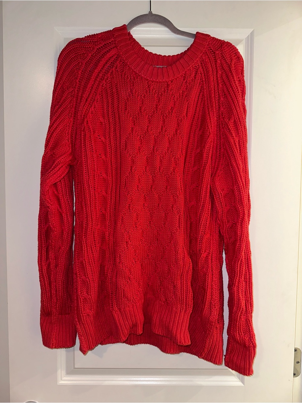 Classic Red Cable Knit Women's Sweater